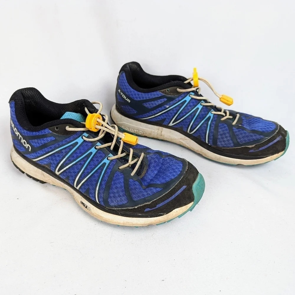 SALOMON X-Tour Blue/Teal Running Shoes City Trail Series Lock Laces Women sz. 8